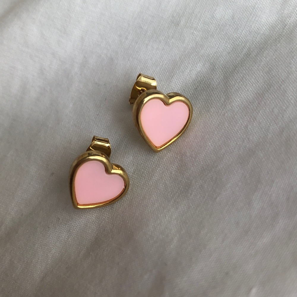 Pink heart gold earrings